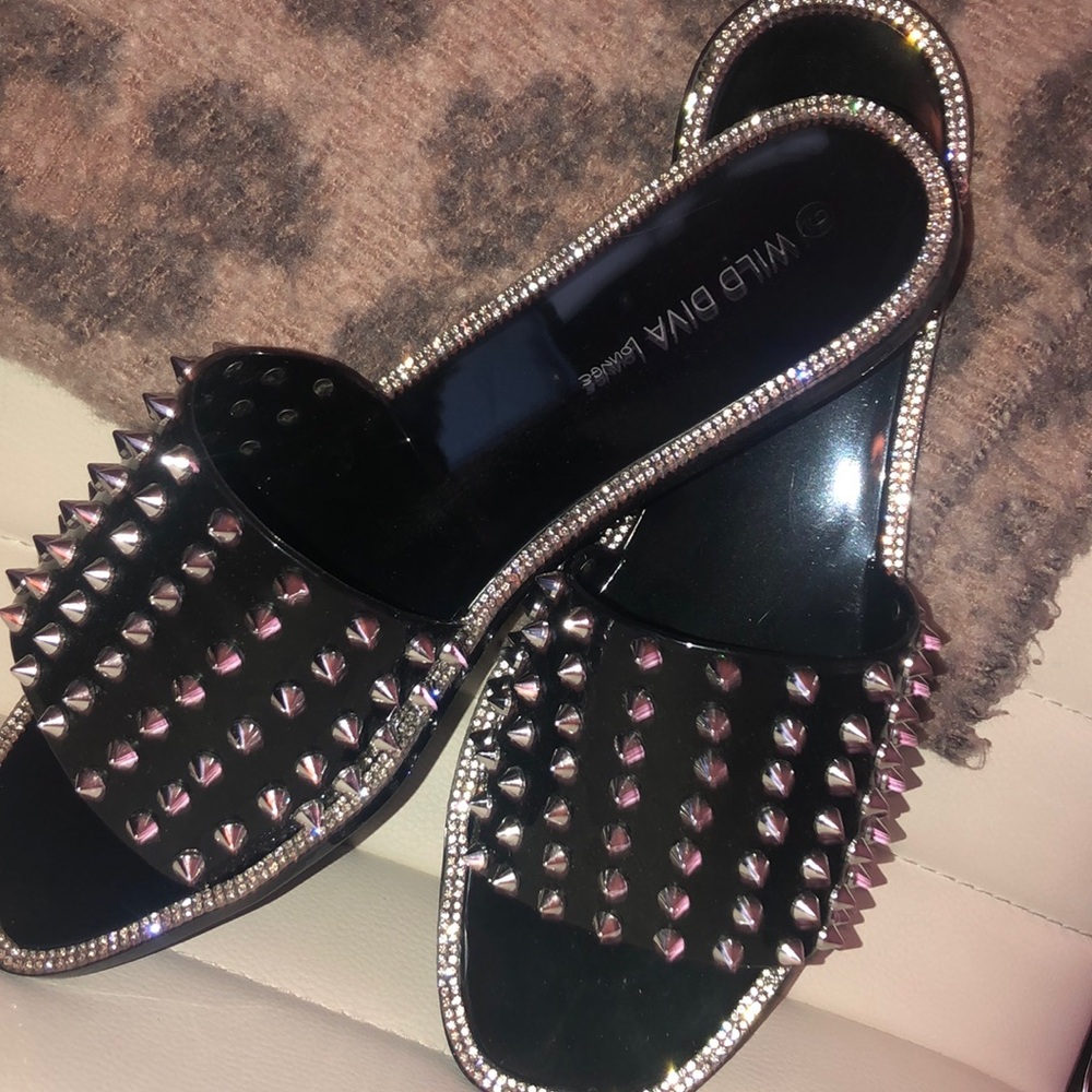 Black Spiked Slides